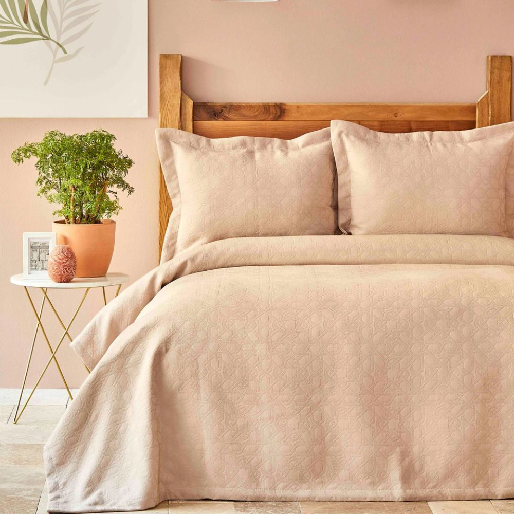 Покривало з наволочкою Karaca Home - Back To Basic pudra 160*240 полуторний Покривало з наволочкою Karaca Home - Back To Basic pudra 160*240 полуторний
